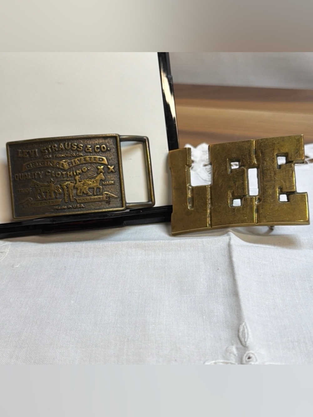 VTG Lot  Of 2 1970s Levi Original Riveted Brass & LEE  Name Belt‎ Brass Buckles